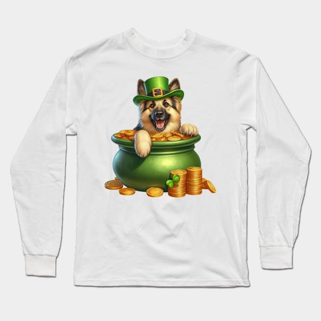 St Patricks Day German Shepherd Dog Long Sleeve T-Shirt by Chromatic Fusion Studio